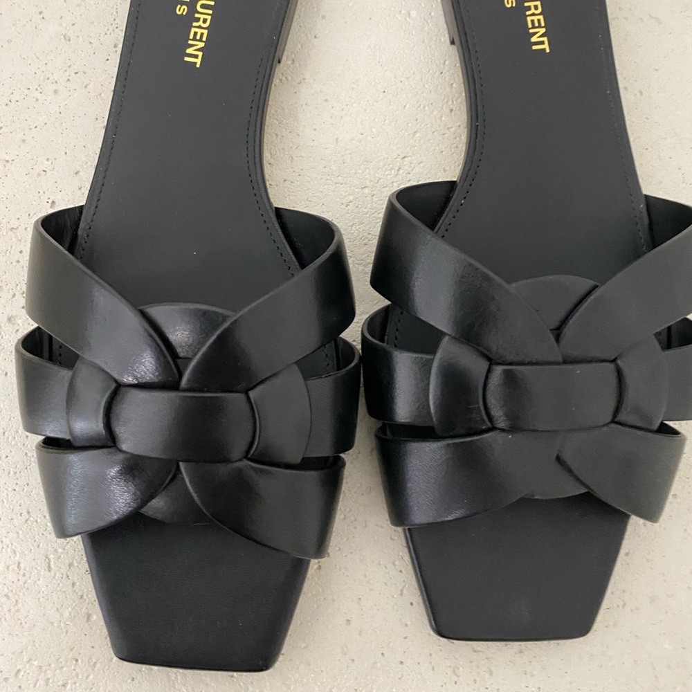 Saint Laurent Woven Leather Tribute Sandals size 38